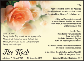 Traueranzeige von Ilse Koch von Südthüringer Presse