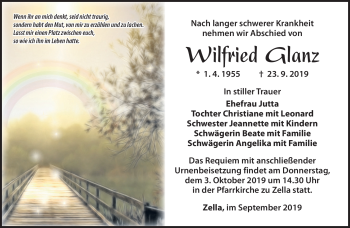 Traueranzeige von Wilfried Glanz von Südthüringer Presse