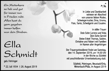 Traueranzeige von Ella Schmidt von Südthüringer Presse