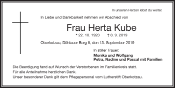 Traueranzeige von Herta Kube von Frankenpost