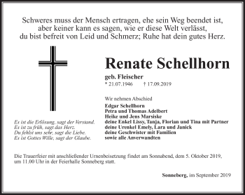 Traueranzeige von Renate Schellhorn von Südthüringer Presse