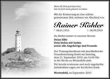 Traueranzeige von Rainer Köhler von Südthüringer Presse
