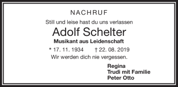 Traueranzeige von Adolf Schelter von Frankenpost