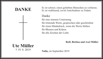 Traueranzeige von Ute Müller von Frankenpost