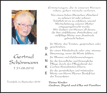 Traueranzeige von Gertrud Schönmann von Neue Presse Coburg