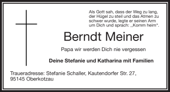 Traueranzeige von Berndt Meier von Frankenpost