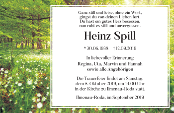 Traueranzeige von Heinz Spill von Südthüringer Presse