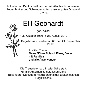 Traueranzeige von Elli Gebhardt von Frankenpost