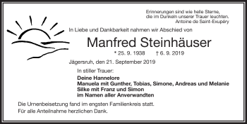 Traueranzeige von Manfred Steinhäuser von Frankenpost