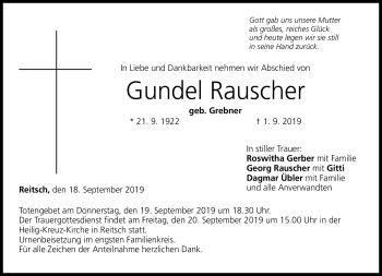 Traueranzeige von Gundel Rauscher von Neue Presse Coburg