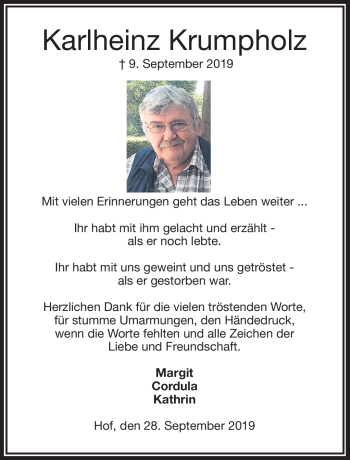 Traueranzeige von Karlheinz Krumpholz von Frankenpost