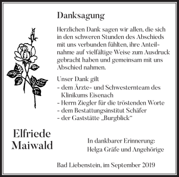 Traueranzeige von Elfriede Maiwald von Südthüringer Presse