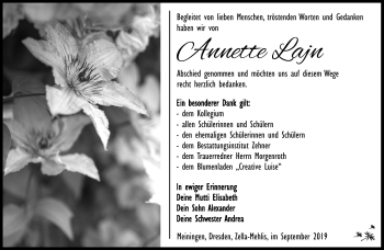 Traueranzeige von Annette Lajn von Südthüringer Presse