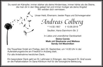 Traueranzeige von Andreas Colberg von Frankenpost