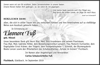 Traueranzeige von Eleonore Fuß von Südthüringer Presse