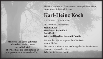 Traueranzeige von Karl-Heinz Koch von Südthüringer Presse