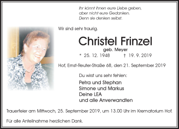 Traueranzeige von Christel Frinzel von Frankenpost