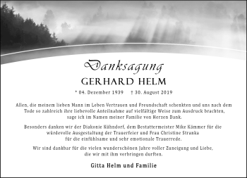 Traueranzeige von Gerhard Helm von Südthüringer Presse