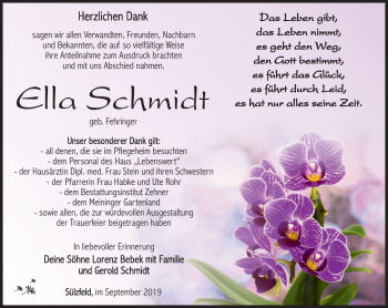 Traueranzeige von Ella Schmidt von Südthüringer Presse