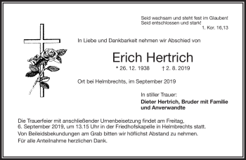 Traueranzeige von Erich Hertrich von Frankenpost