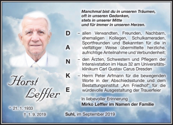 Traueranzeige von Horst Leffler von Südthüringer Presse