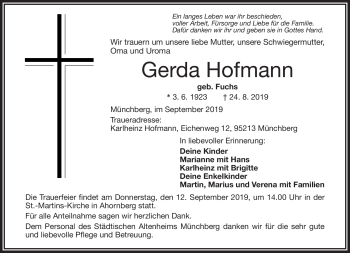 Traueranzeige von Gerda Hofmann von Frankenpost