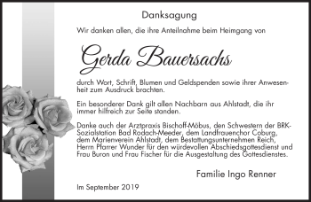 Traueranzeige von Gerda Bauersach von Neue Presse Coburg