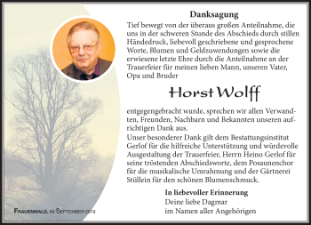 Traueranzeige von Horst Wolff von Südthüringer Presse
