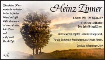 Traueranzeige von Heinz Zinner von Südthüringer Presse