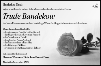 Traueranzeige von Trude Bandekow von Südthüringer Presse