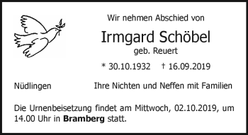 Traueranzeige von Irmgard Schöbel von Neue Presse Coburg