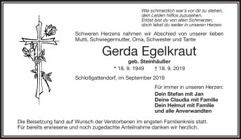 Traueranzeige von Gerda Egelkraut von Frankenpost