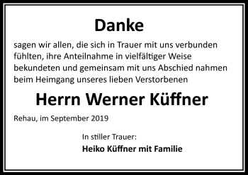 Traueranzeige von Werner Küffner von Frankenpost