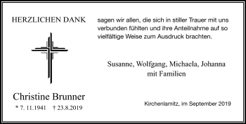 Traueranzeige von Christine Brunner von Frankenpost