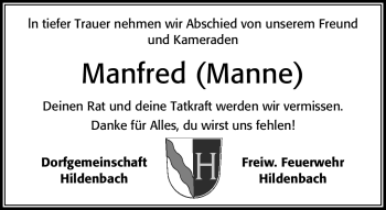 Traueranzeige von Manfred Reihl von Frankenpost