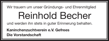 Traueranzeige von Reinhold Becher von Frankenpost