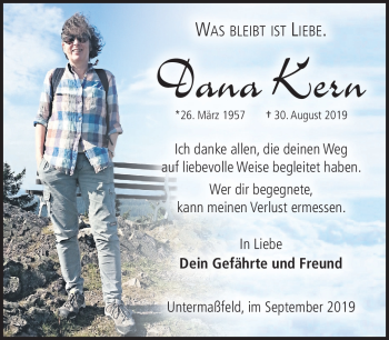 Traueranzeige von Dana Kern von Südthüringer Presse
