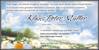 Traueranzeige von Klaus Peter Müller von Südthüringer Presse