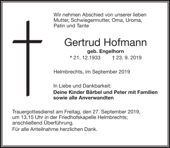 Traueranzeige von Gertrud Hofmann von Frankenpost