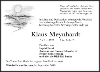 Traueranzeige von Klaus Meynhardt von Südthüringer Presse