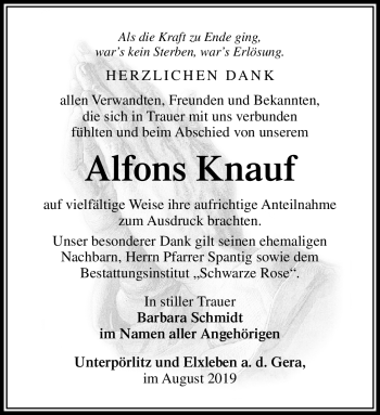 Traueranzeige von Alfons Knauf von Südthüringer Presse