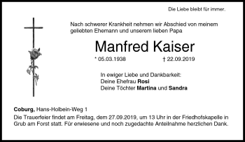 Traueranzeige von Manfred Kaiser von Neue Presse Coburg