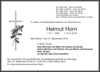 Traueranzeige von Helmut Horn von Frankenpost