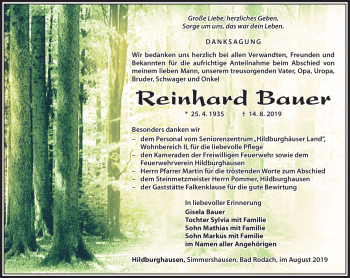 Traueranzeige von Reinhard Bauer von Südthüringer Presse