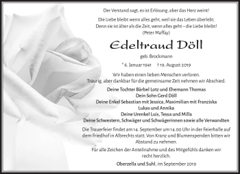 Traueranzeige von Edeltraud Döll von Südthüringer Presse