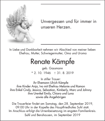 Traueranzeige von Renate Kämpfe von Südthüringer Presse