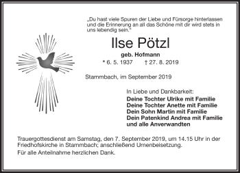 Traueranzeige von Ilse Pötzel von Frankenpost