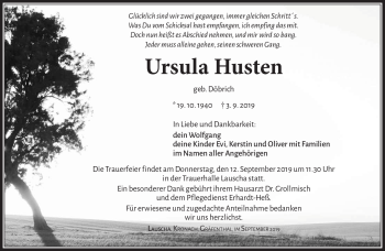 Traueranzeige von Ursula Husten von Südthüringer Presse