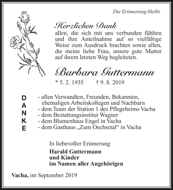 Traueranzeige von Barbara Guttermann von Südthüringer Presse