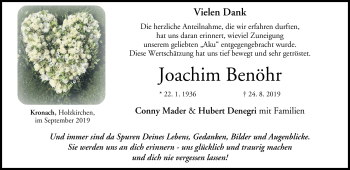 Traueranzeige von Joachim Benöhr von Neue Presse Coburg